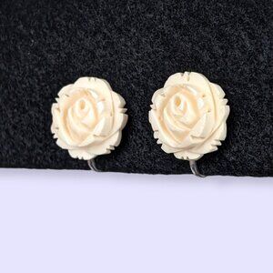 V. Carved White Floral Earrings